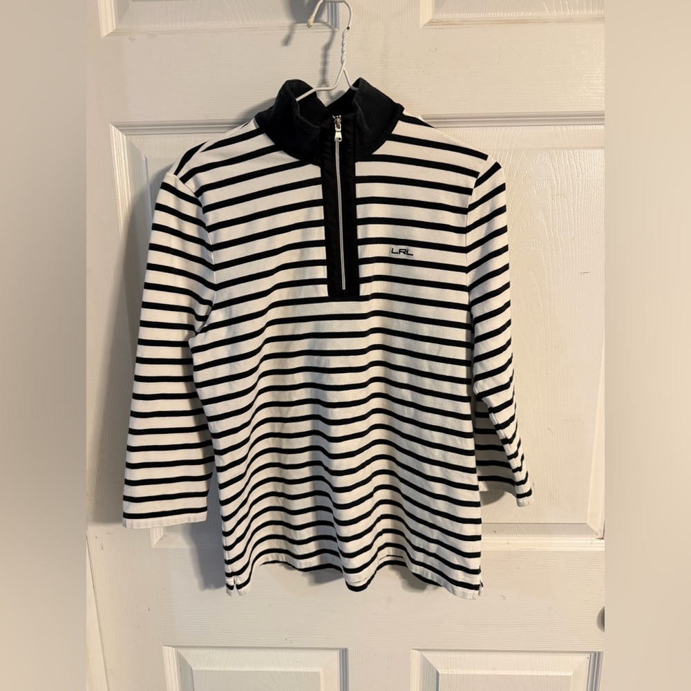 Ralph Lauren Black & White Striped Half-Zip Sweatshirt